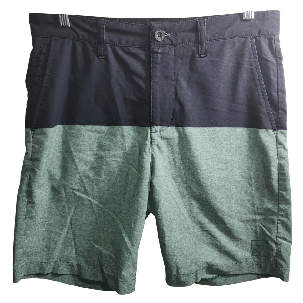 RVCA Boys Hybrid Shorts Size 30 Colorblock Black Green 4-Way Performance Stretch